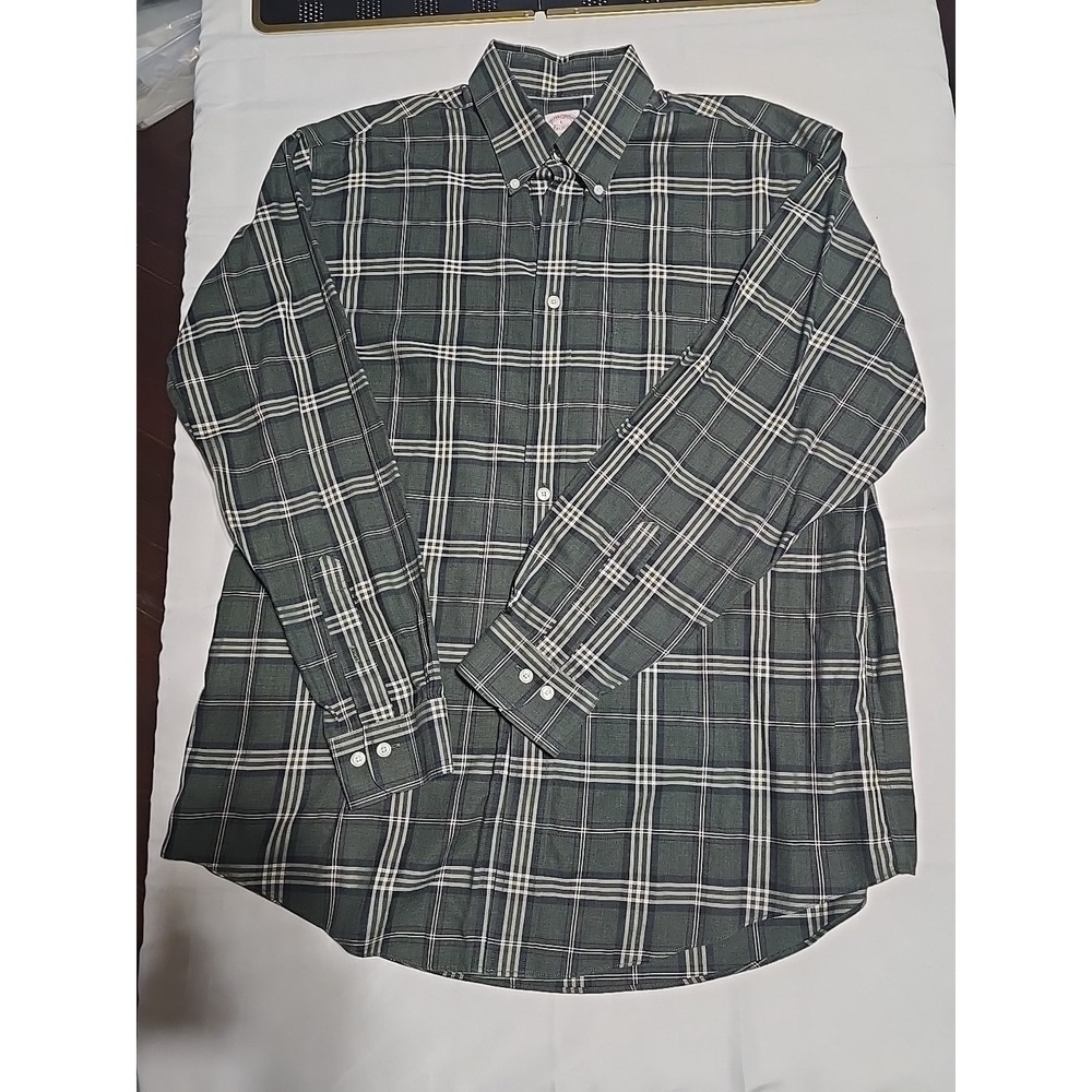 Brooks Brothers Shirt‎ Mens L Madison Dark Green  Plaid Button Down